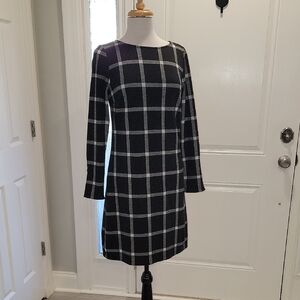 Ann Taylor Factory Black and White Plaid Long Sleeve Dress